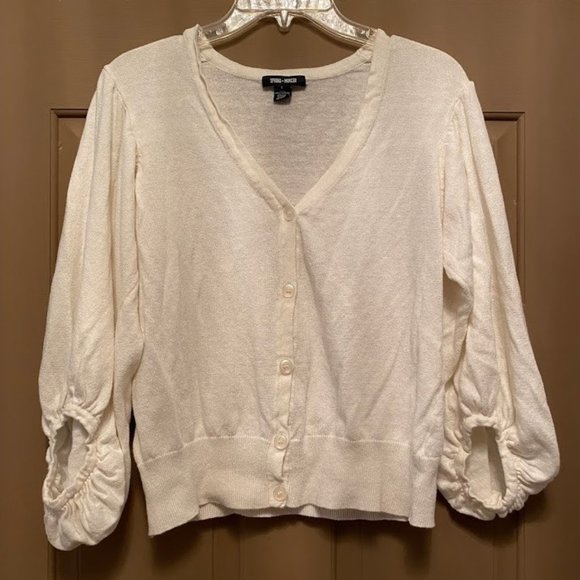 Spring + Mercer ivory statement sleeve cardigan L - Picture 1 of 3
